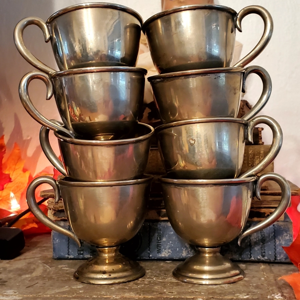 Set of 8 Vintage German Silver Footed Punch Cups/ Baby Cups